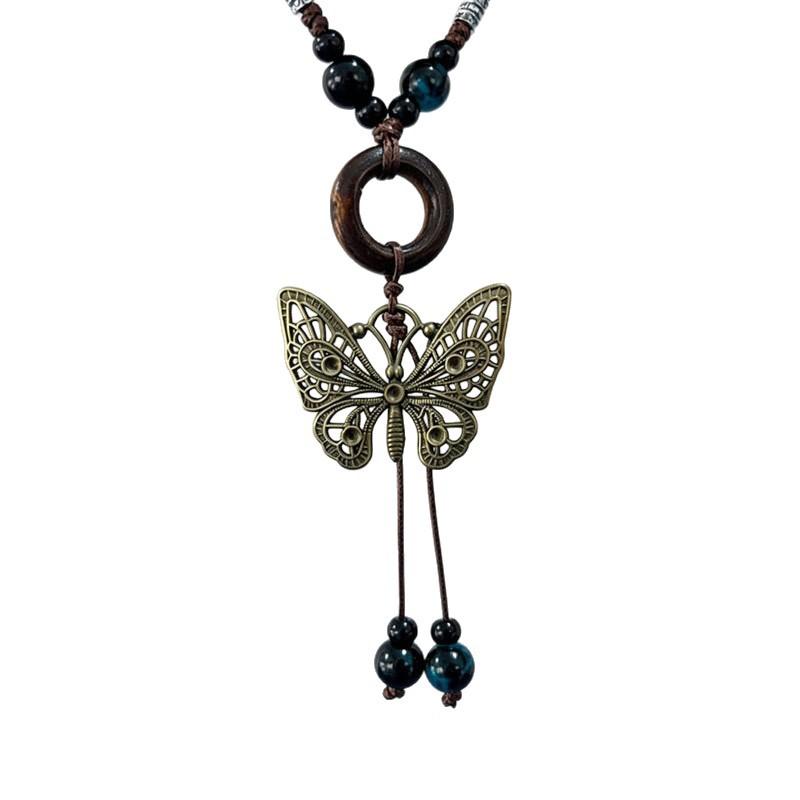 Bohemian Butterfly Necklace Women's New Chinese Retro Ethnic Style Long Clavicle Chain Premium Sense Necklace Accessories
