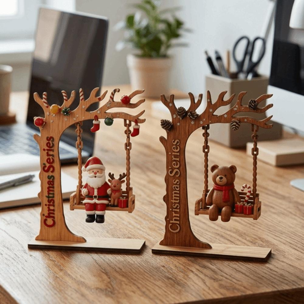 2D Flat Swingable Figure Wooden Craft Tabletop Decoration Christmas Swing Ornament New Year
