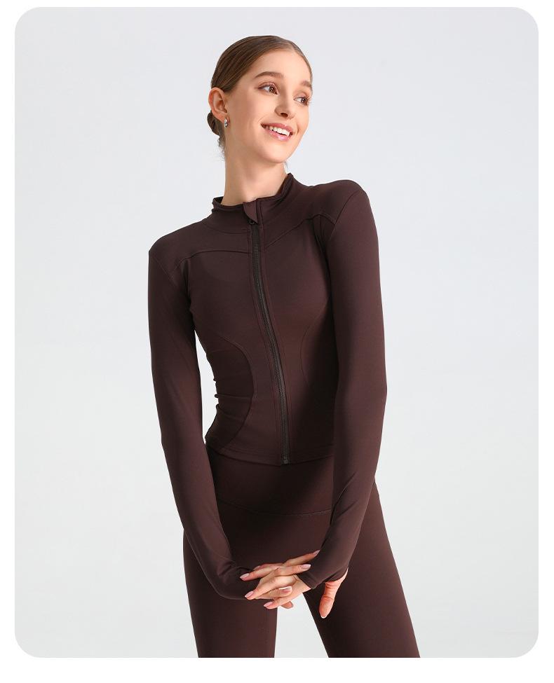 European & American Zipper Yoga Jacket - Quick-Drying, Slimming, Long Sleeve Fitness Top for Women