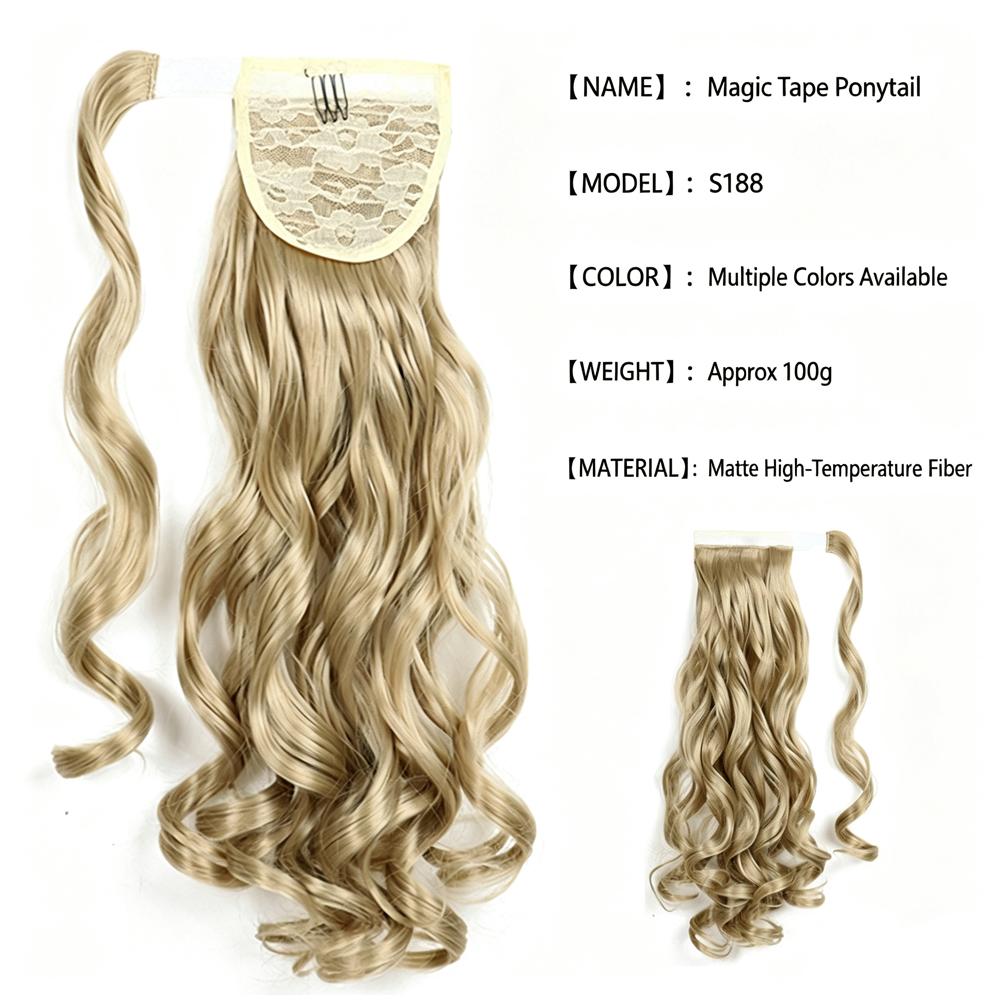 22" Long Ponytail Hair Extension Wrap Around Pony Tail Clip in Curly Wavy Synthetic Fake Hairpiece for Women Daily Life