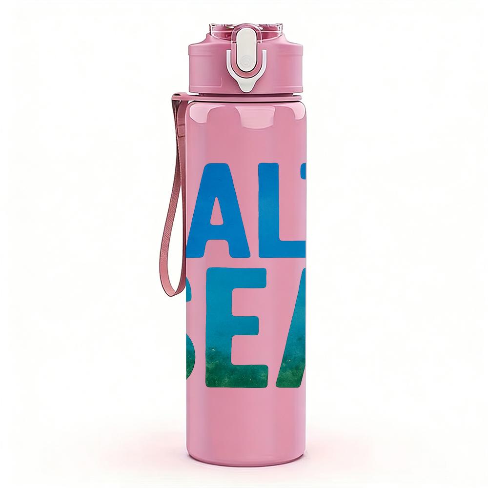 1PC Salt Sea Bold Letter Text 750ml Color Plastic Sports Water Bottle Leakproof Flip Straw Lid For Sports Office Home Use