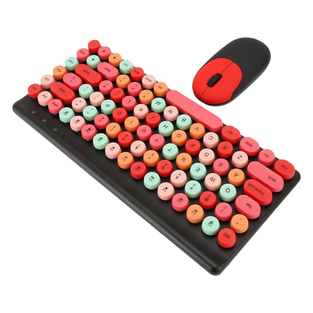 Wireless Keyboard and Mouse Retro Colorful Round Keycap 86 Keys Keyboard with 2.4G Wireless Mouse
