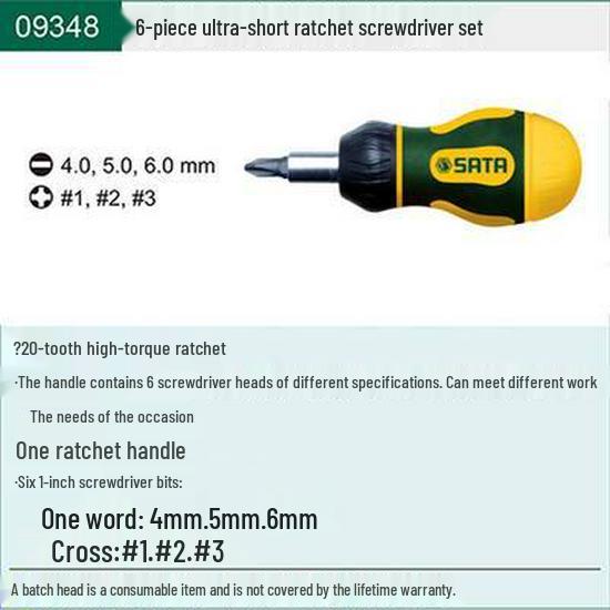SATA 6-Piece Short Ratchet Screwdriver Set