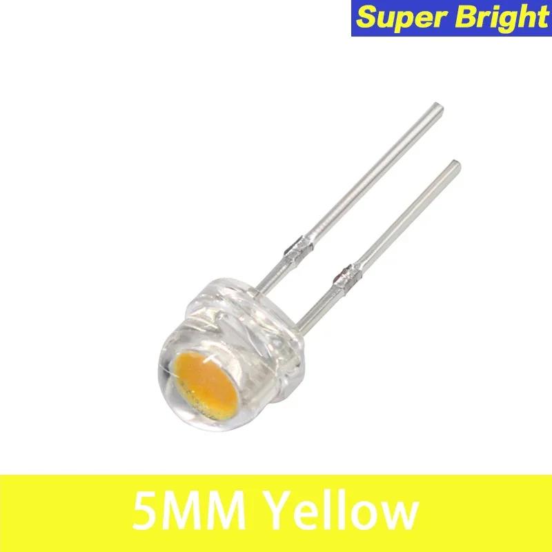 

50PCS Straw Hat LED 5mm Super Bright LED Diode F5 Light Emitting Diode Blue Green Red Yellow White for DIY Electronic Kit жовтий