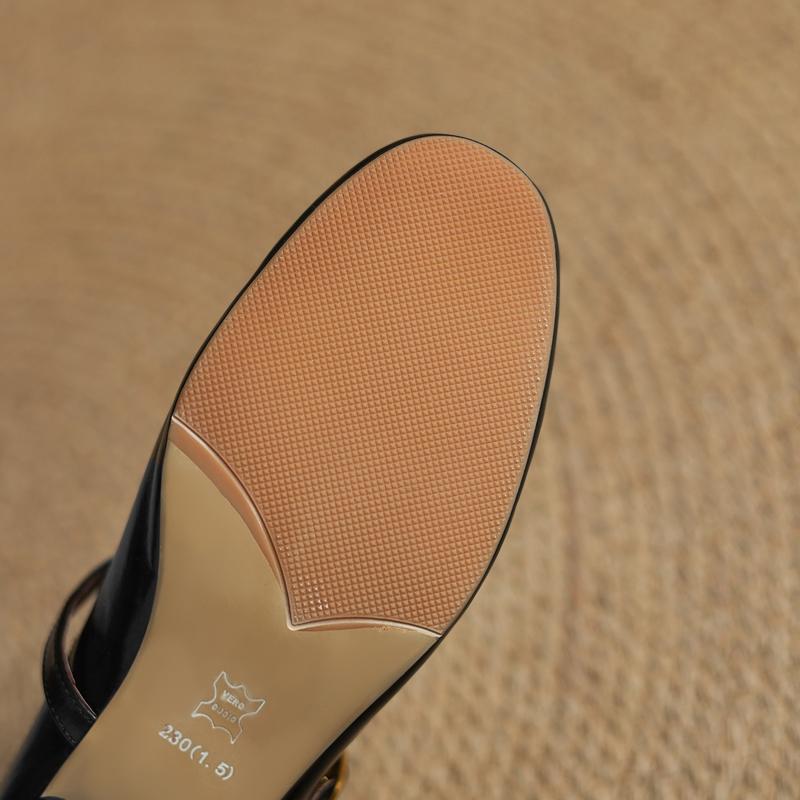 Fashion Women's New Summer Genuine Leather Metal Belt Buckle, Comfortable, Breathable, Low Heel, Large Toe, M Ü Ller Slippers