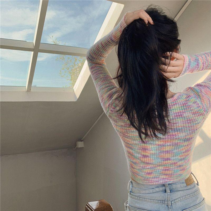 Rainbow V-Neck Cardigan Sweater: 2025 Women's Slim Fit Knitted Autumn/Winter Top