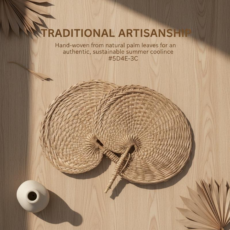 Farmhouse Style Handmade Woven Palm Leaf Fan Wedding Hand Fans For Summer Home Decoration Beach Parties Outdoor Events