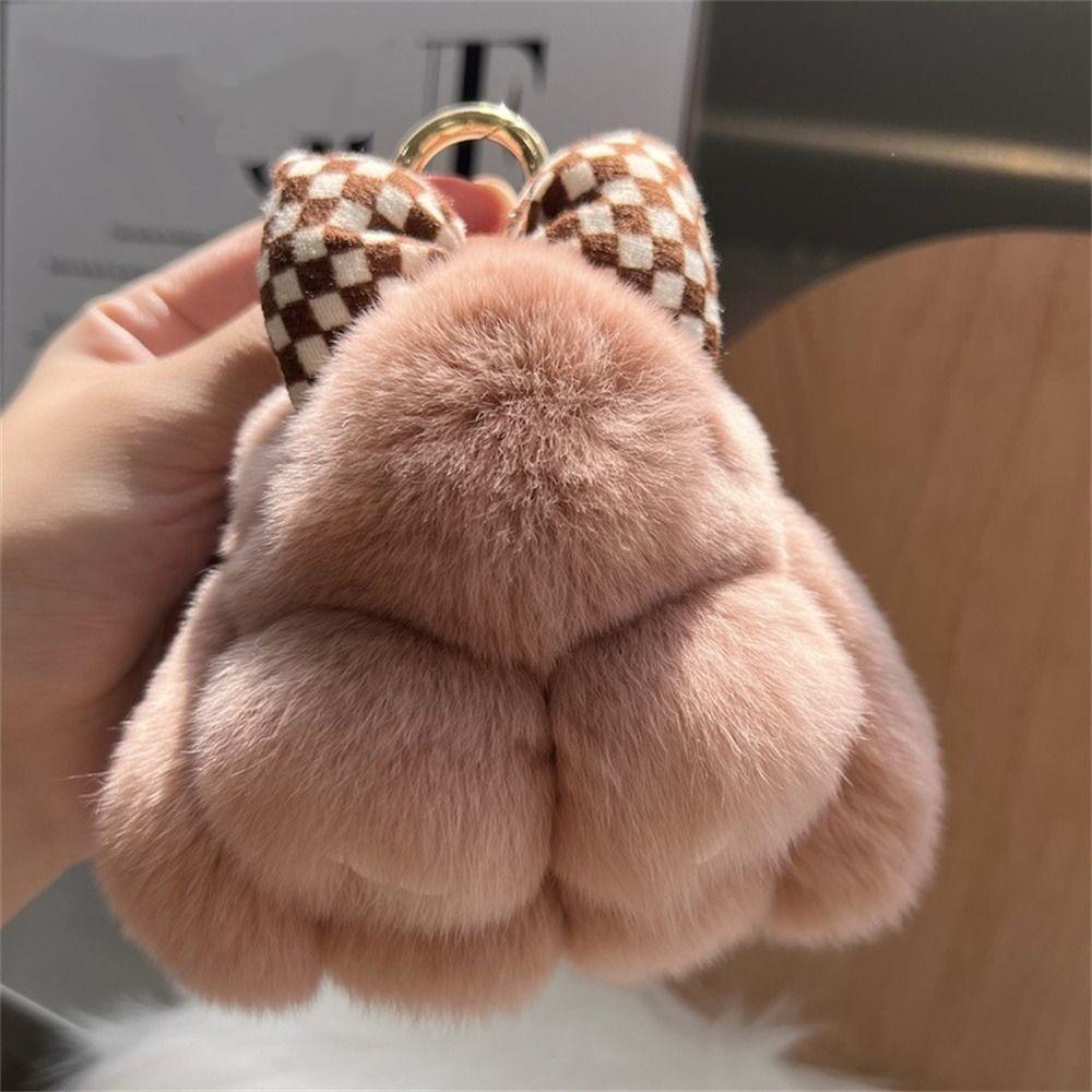 Hair Bow Bunny Keychain Pompoms Plush Rabbit Key Ring Rabbit Fur Keychain  Jewelry Gifts