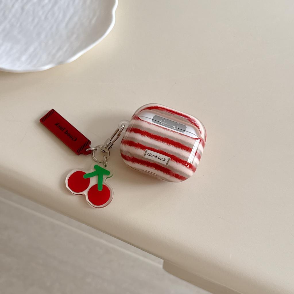 ins niche retro red striped cherry for airpodspro1 protective case airpods 1st generation earphone cover
