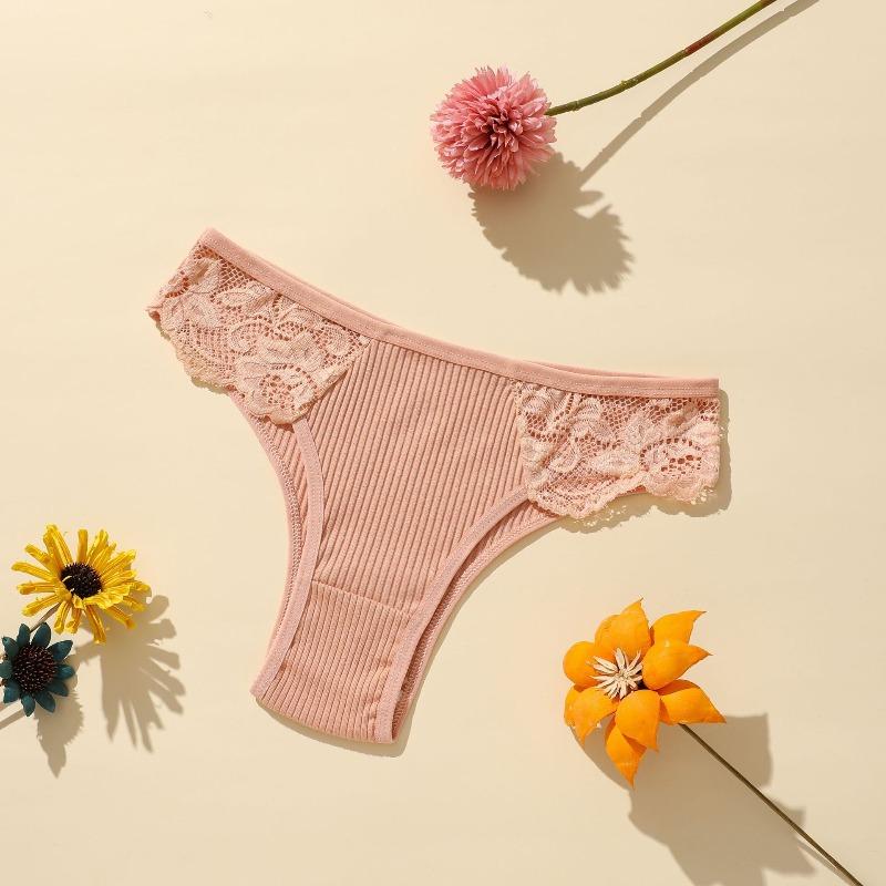 Women's Spring and Summer New Cotton Pure Color Thread Lace Low Waist Breathable Briefs