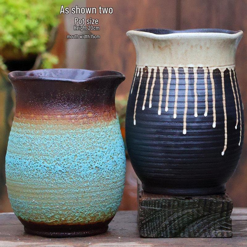 Handmade Vintage Coarse Pottery Large Succulent Planter, Breathable Purple Clay Flower Jar