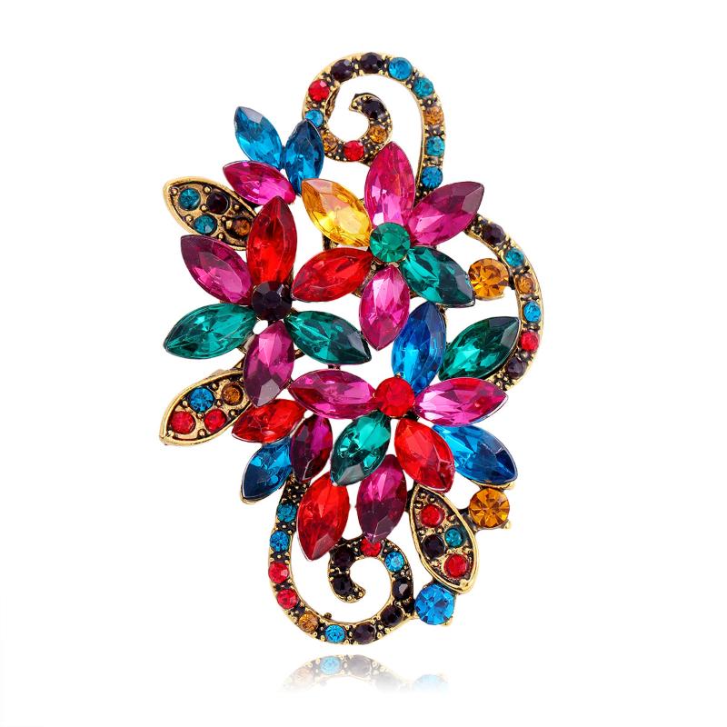 Vintage Exquisite Rhinestone Crystal Flower Brooch For Women Clothing Jewelry Accessries Gifts