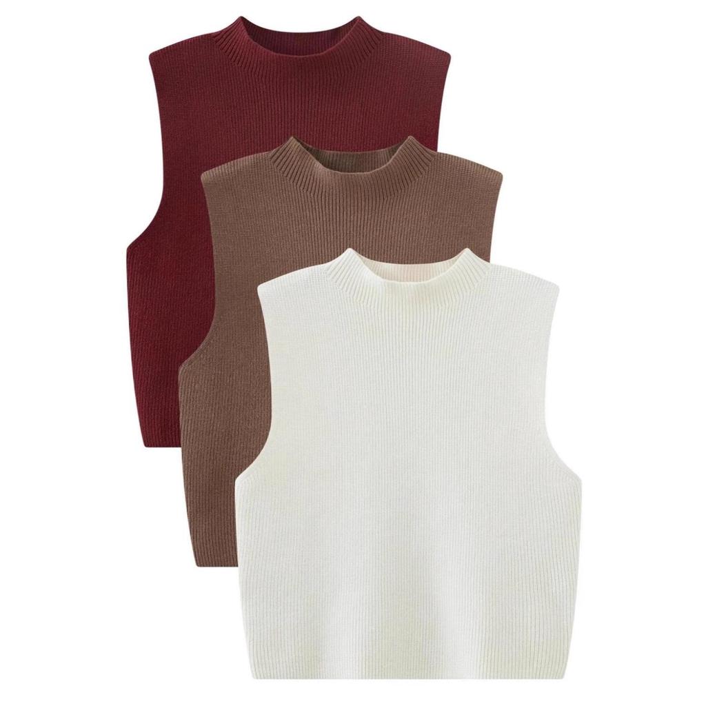 Women's Slim-Fit Sleeveless Knit Vest with Half-High Collar