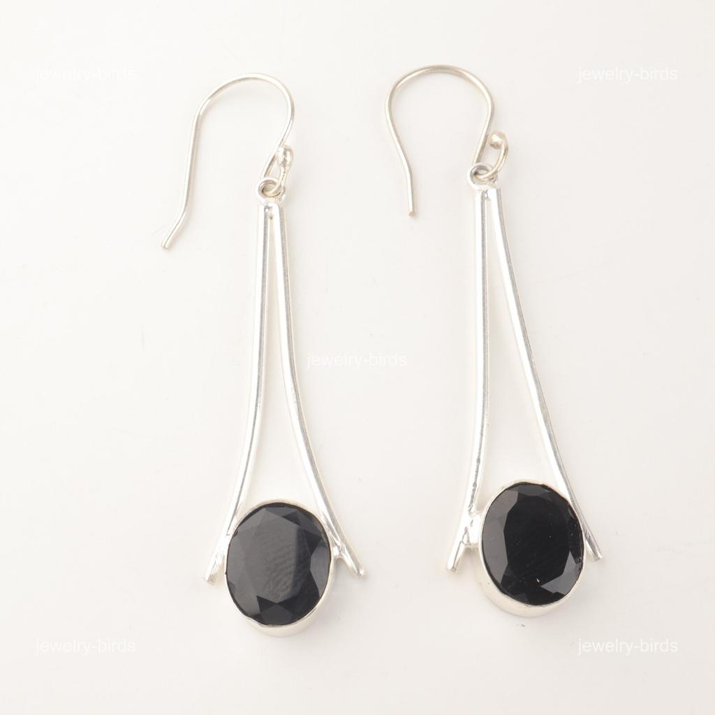 Orecchini Pendenti Etnici in Argento Sterling con Pietra di Onice Nera Gioielli Compleanno EE-136-20