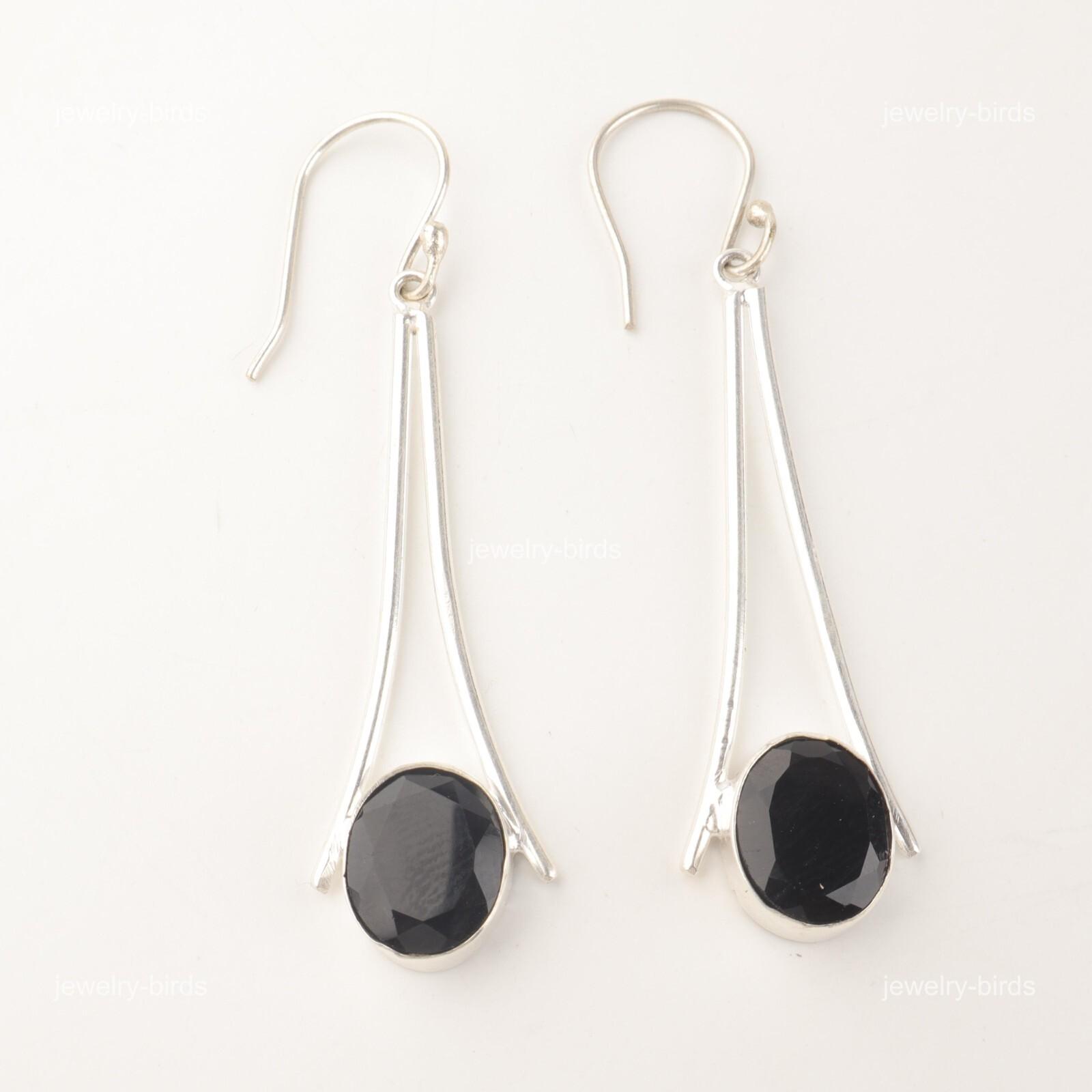 

Драгоценный камень Черный Оникс Стерлинговое серебро Висячие серьги-капли Этнические украшения EE-136-20