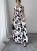 Floral Print V Neck Long Dress With Belt For Summer Casual Womens Wear