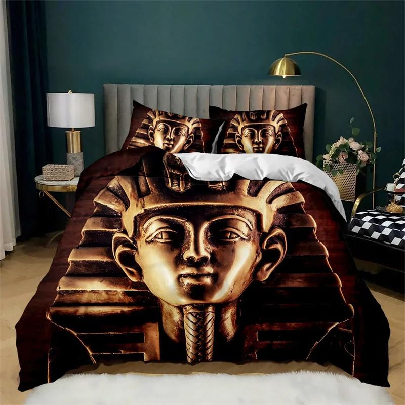 

Pharaoh Bedding Sets King Size 3D Ancient Egypt Decor Polyester Duvet Cover Egyptian Pyramid Comforter Set for Adult 135x200cm 2pcs