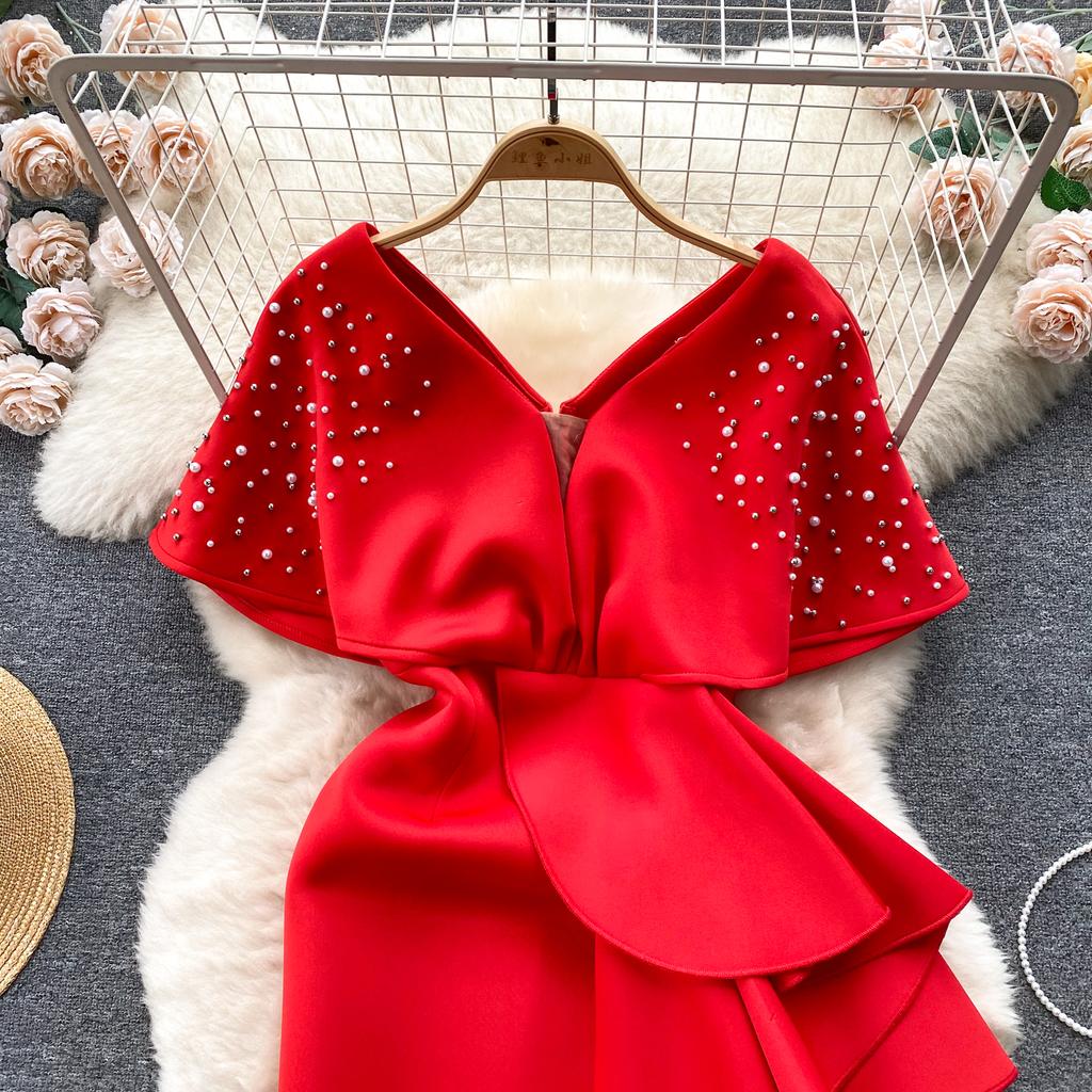 Luxus V-Ausschnitt Elegante Designerkleider Pailletten Party Abendkleid Frauen Bodycon Y2k Midi Perlen