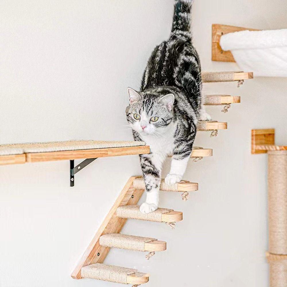 Solid Wood Cat Climbing Shelf Steps Space Saving Cat Climbing Structure Living Room
