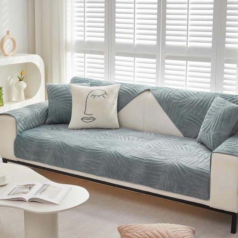 Zimní jednobarevné protiskluzové potahy na pohovku z holandského sametu Domácí dekorace Polštář na pohovku Zesílený Odnímatelný Ochranný nábytek