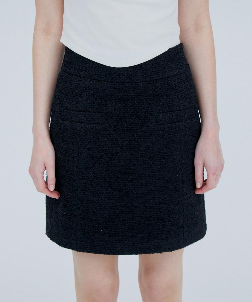 Pin Black Classic Tweed Skirt Black