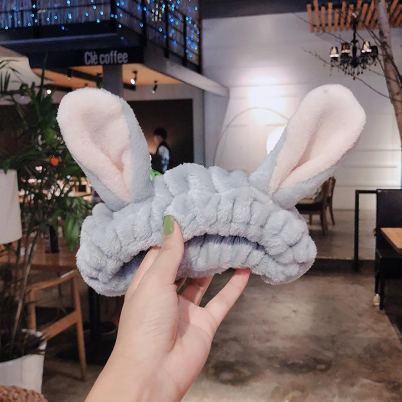 Custom Logo OMG Bowknot Wash Face Hairband Rabbit Cat Ear Cute Plush Lady Soft Women Elastic Hair Band Flannel Make up Headbands