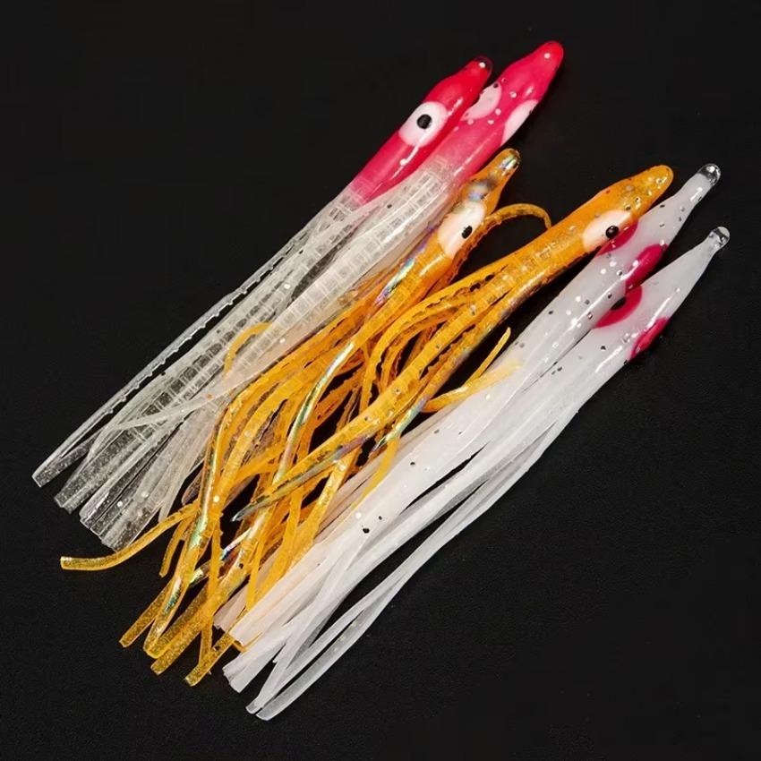 Biomimetic Bait Monochrome Flash Octopus FakeBait 10Pcs Needle Shaped Road Subbait Soft Squid Road Subbait Fishing Accessories