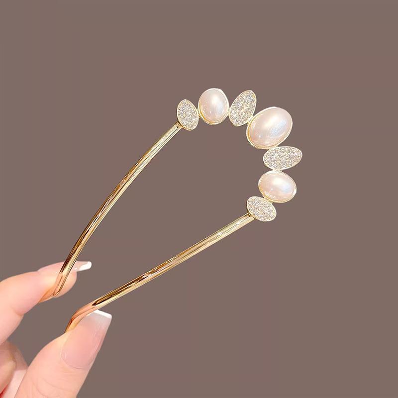 Elegant Crystal Flower Hairpin for Women Metal U-Shaped Hairpin Chinese Ancient Cheongsam Hanfu Accessories