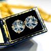 1.8ct Natural Aquamarine Clover Stud Earrings Women Sterling Plated Gold Geometric Fashion Jewelry