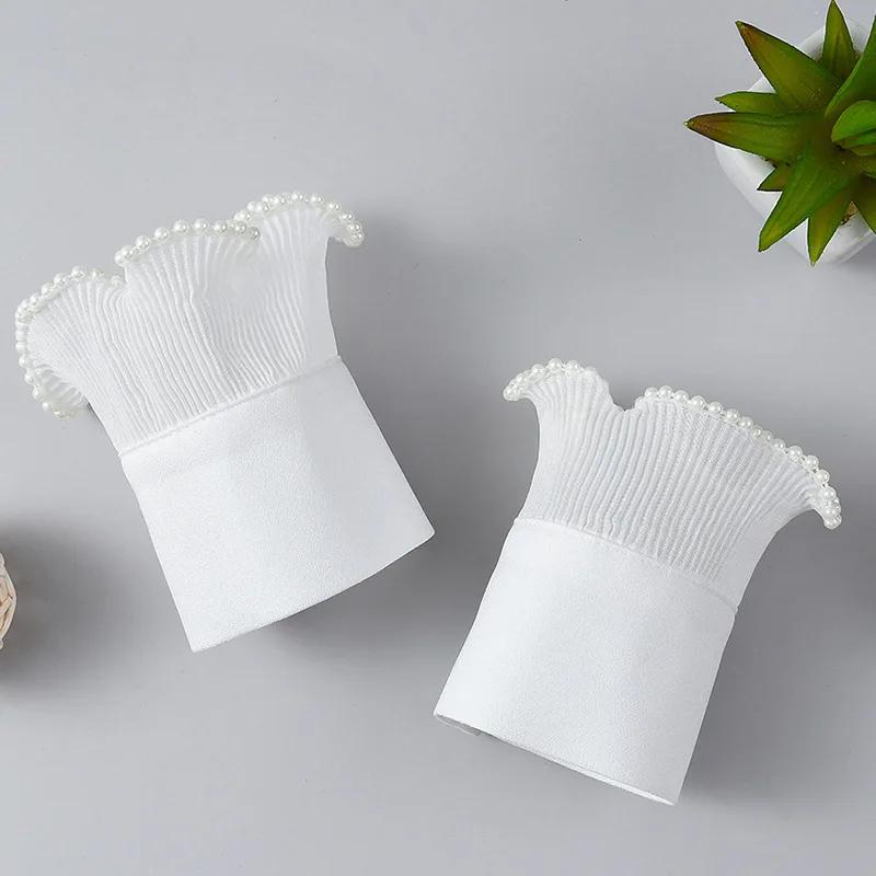 1 Pair Solid Color Girls Fake Flared Sleeves for Women Lace Pleated Detachable Sleeve Fake Cuffs Female False Cuffs Accessory