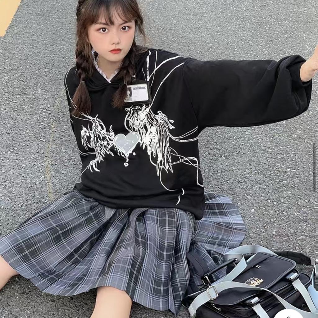 Skirt Cute Emo Hoodies Y2k Harajuku Sweatshirts Gothic Grunge
