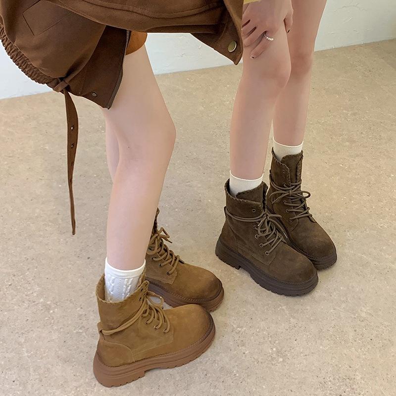 Beautiful big yellow boots two wear rad thin lace-up short boots retro locomotive boots thick-soled Martin boots women's new models no