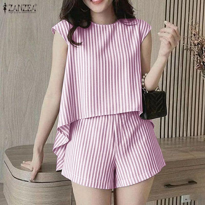 ZANZEA Women Sleeveless Vest Tops and Shorts Summer Two Piece Suit Sets