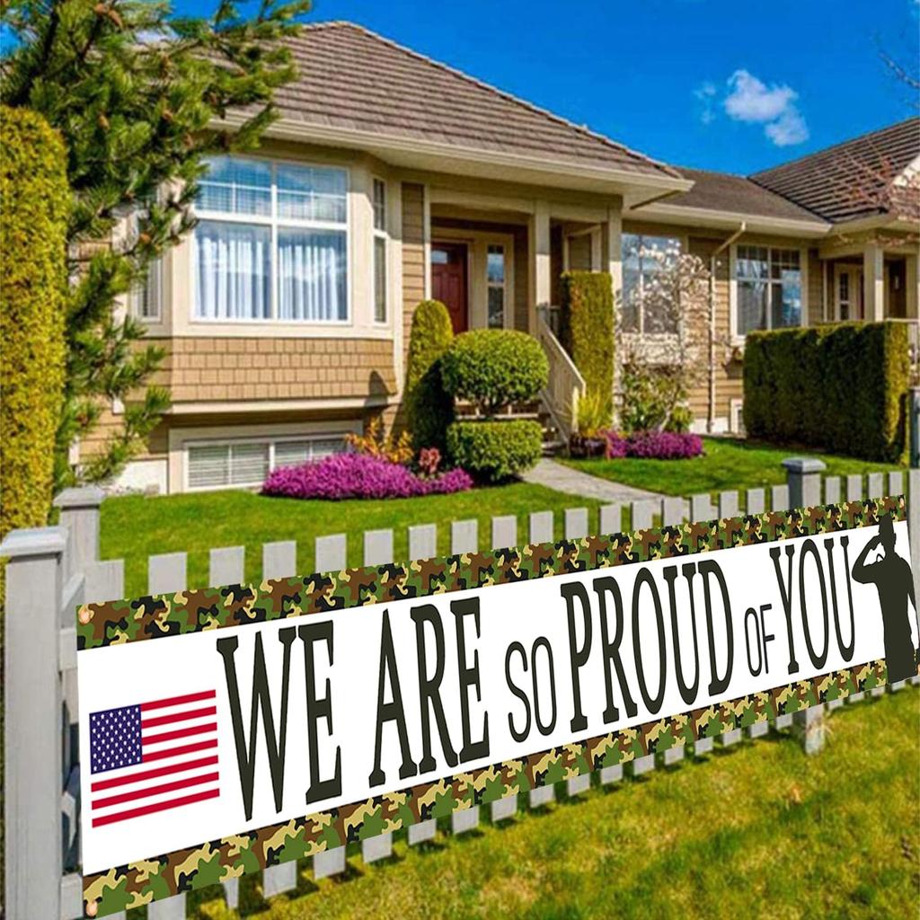 Camouflage We Are So Proud Of You Backdrop Banner,Veterans Day Memorial Day Independence Day Deployment Returning Back Military Army Retirement Party