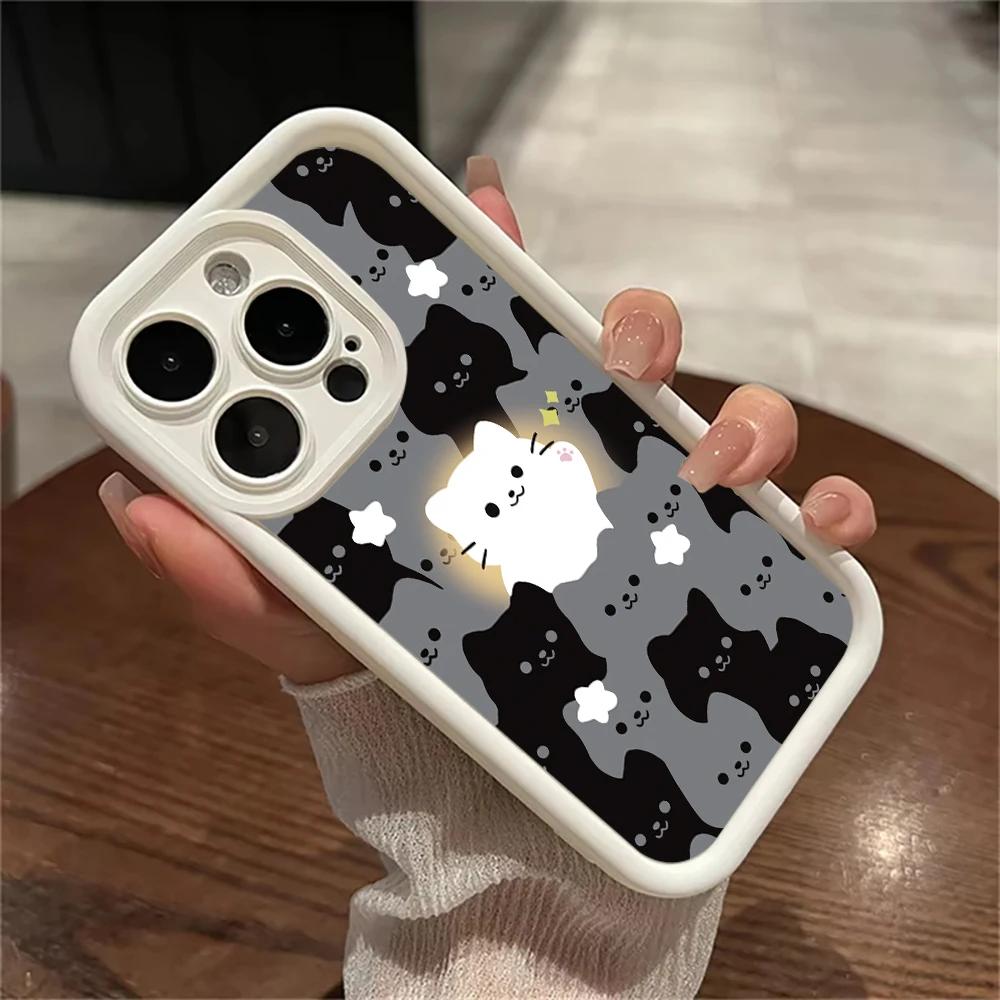 Cute Cartoon Cat Silicone Phone Case For iPhone 17 16 15 14 13 12 11 Pro Plus Max 17 Air 16 E Shockproof Soft Bumper Back Cover
