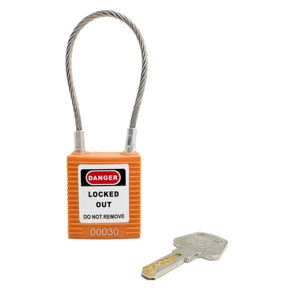 Cable Padlock for Lockout Orange; Body: High-performance plastic, Nylon; Hanging: Stainless steel, Comes with