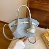 Small Denim Shoulder Bag With Chain Stitch Details And Inner Zipper Pocket For Casual Outings