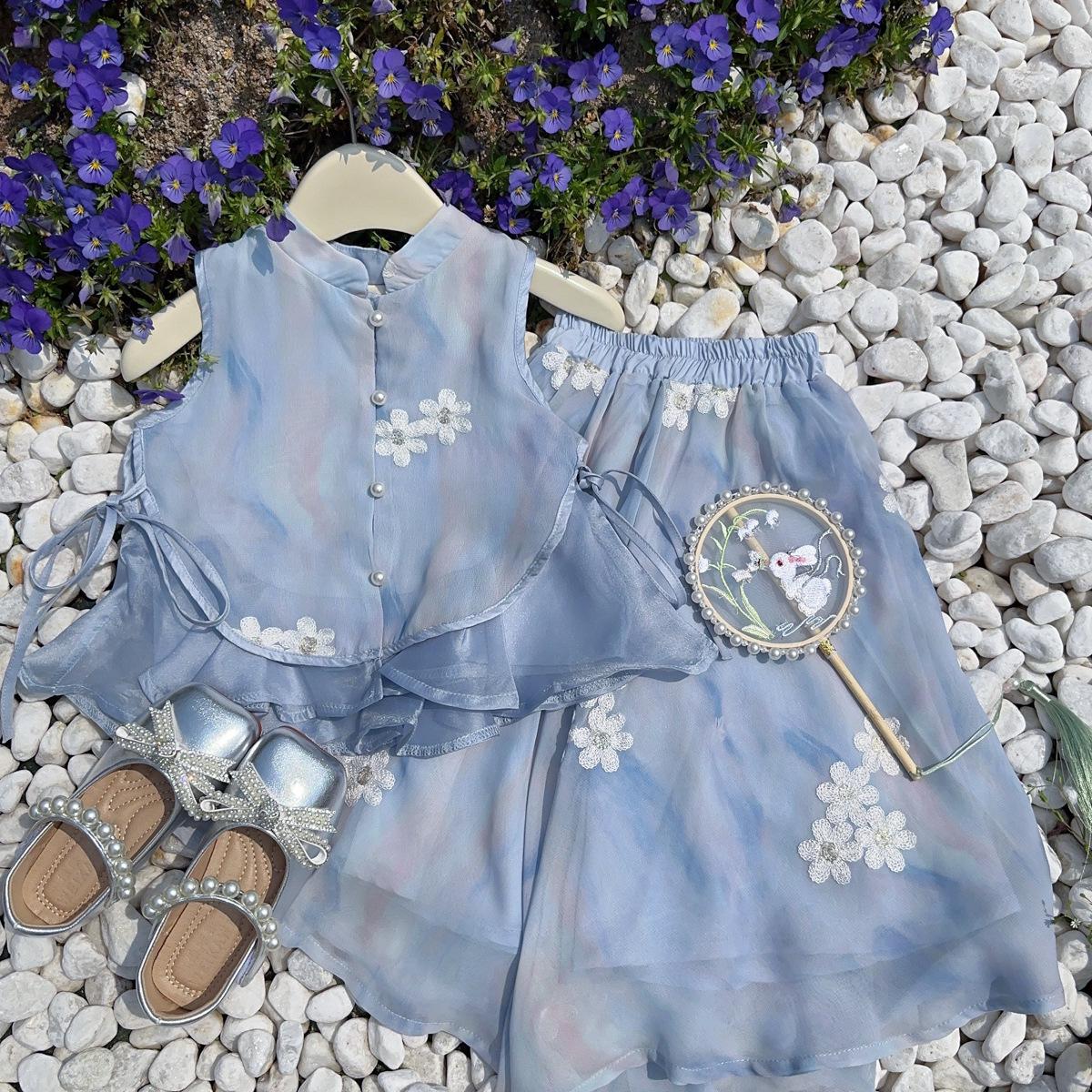 Летний комплект Hanfu для девочек - Жилет и брюки, двухпредметный EXB003 Size 90