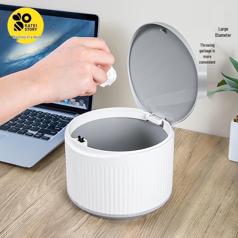 Home Story Mini Desktop Trash Can with Lid for Bedroom or Dining Table