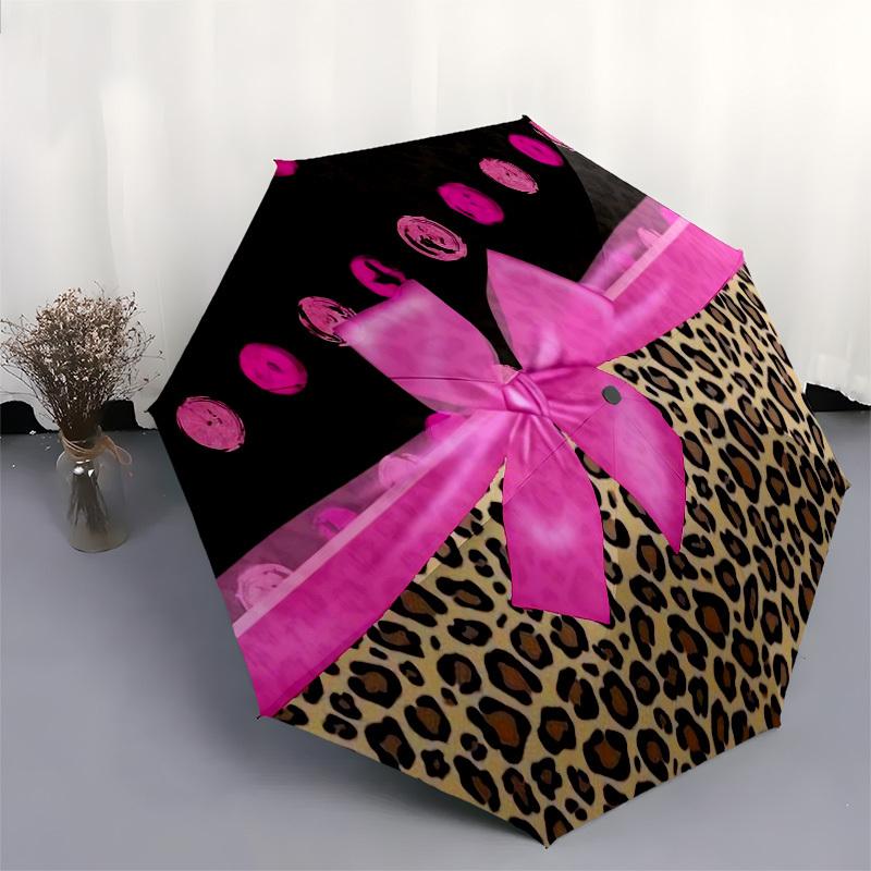 1pc Leopard Print Ribbon Gift Wrap Umbrella with Plastic Handle,Compact & Stylish,Cartoon Pattern,Outdoor UmbrellaPT358