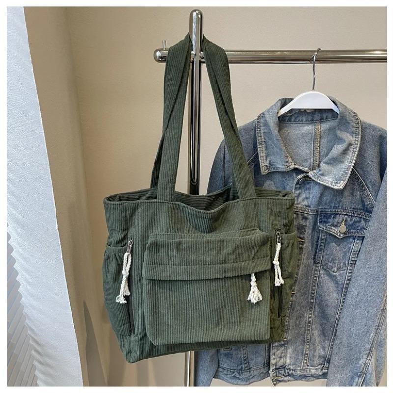 

Multi-pocket Women s Bag Corduroy Shoulder Bag Large Capacity Simple Handbag For Female Shopping Bag зелёный