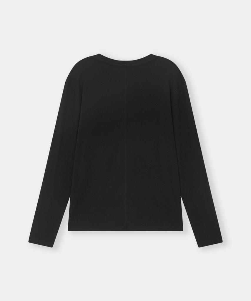 KINETO [E-Fit X Kineto] Sleek Wool Blend Boat Neck Top _Black