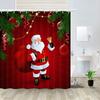 Red Christmas Shower Curtains for Bathroom,Xmas Festive Cute Santa Claus with Pine Branches, Fabric Bath Curtain Set with Hooks