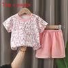 Childrens Summer Cotton T Shirt Shorts Set With Cartoon Prints For Toddler Boys And Girls