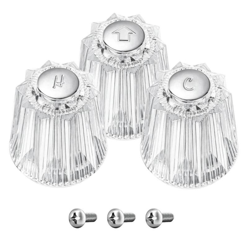 2/3Pcs Hot and Cold Shower Knob Acrylic Faucet Replacement Knobs for Bathroom and Kitchen Use Easy to Installation