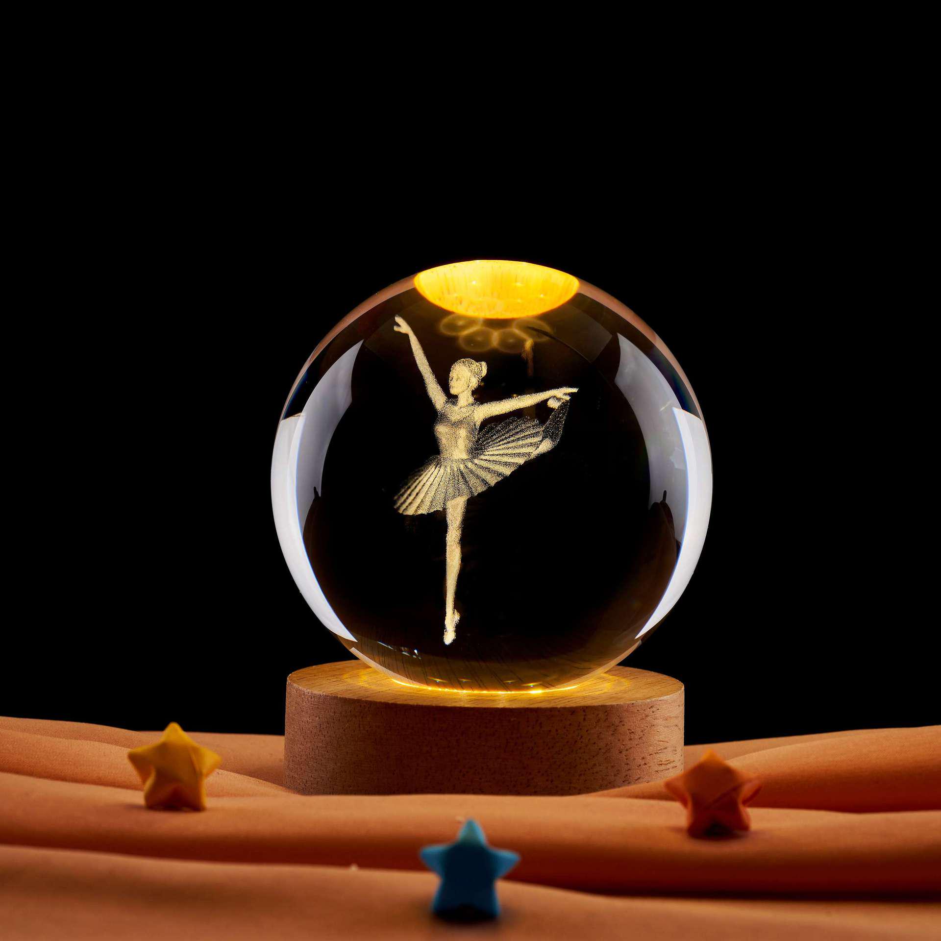 Ballet Color Light Crystal Ball 3D Carving Night Light - Creative Birthday & Qixi Gift Ornament