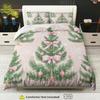 3pcs Festive Christmas Tree & Snowflake Duvet Cover Set - Pink Ribbon Design, Polyester, Zippered, Machine Washable