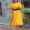 P belt summer new women's clothing horn sleeves solid color large size dress