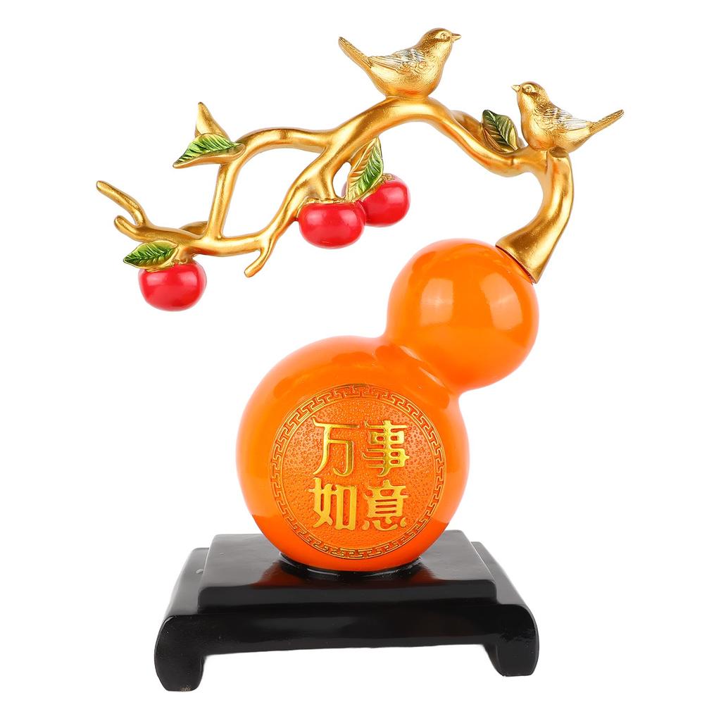 Resin Gourd Statue Good Luck Hand Painted Flat Bottom Chinese Feng Shui Gourd for Office Desktop