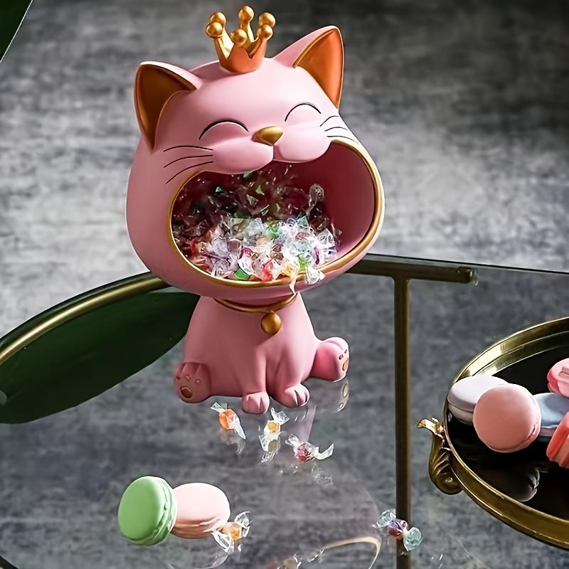 1ks Pryskyřičná soška smějící se kočky se čtyřlístkem, s široce otevřenou tlamou, dekorativní úložný box na klíče, roztomilý stolní organizér, kreativní kočičí figurka pro domácí dekoraci